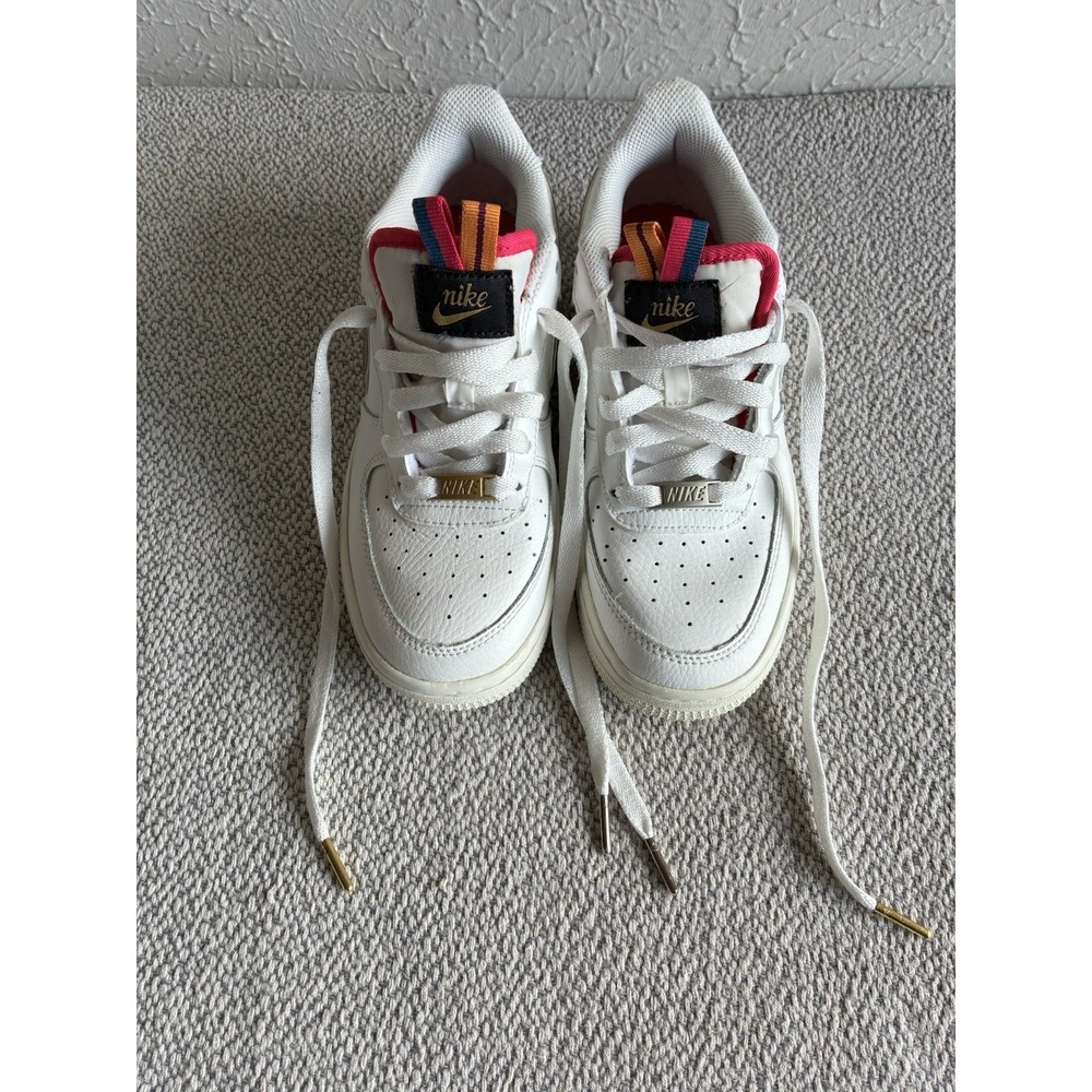 Nike Air Force 1 LV8 Double Swoosh White‎ Gold Silver Sneakers Size 5.5Y
